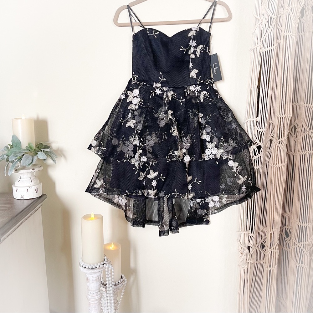 NWT Lulus Strapless Embroidered Tiered High-Low Dress